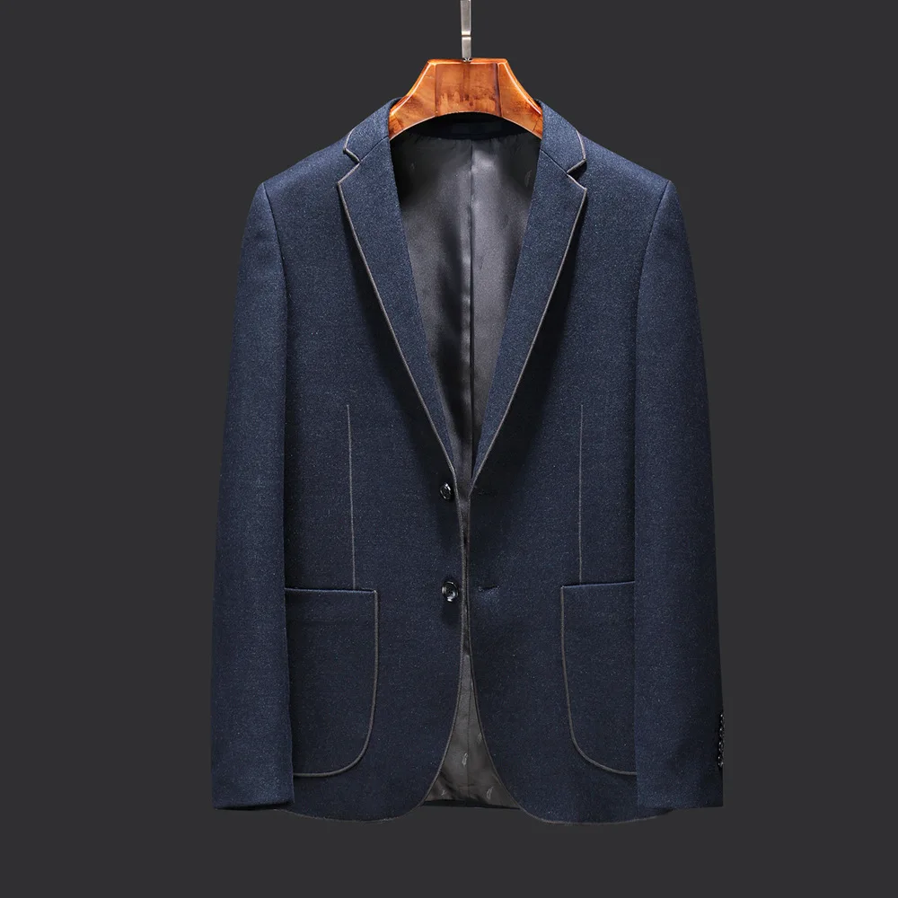 Blue Blazer JZ главный Для мужчин пиджак твид пиджак в стиле пэчворк с буквенным две кнопки Свадебный костюм Masculino Винтаж для бизнес на каждый день Slim Fit элегантное пальто - Цвет: Blue Blazer