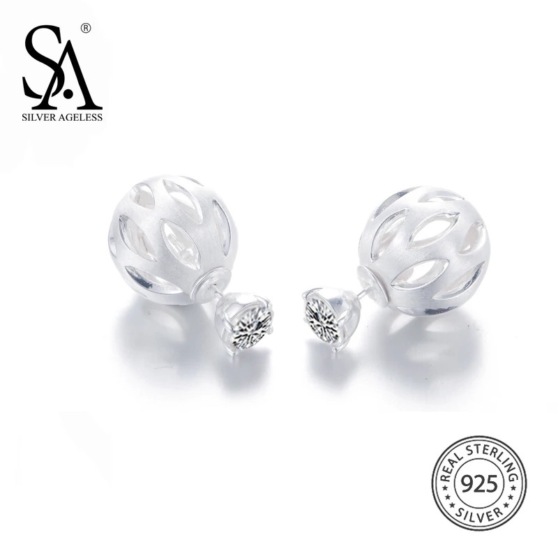SILVER AGELESS 925 Sterling Silver Round Stud Earrings for Women Fine