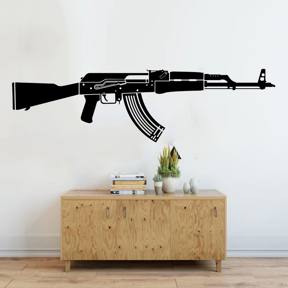 Large AK47 Gun Wall Sticker Boy Room Bedroom Ak47 Rifle Clip Firearm Wall Decal Play Room Living Room Vinyl Decor (2)