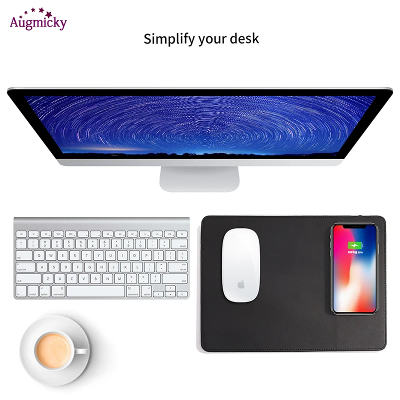 Wireless Charging Mouse Pad Computer Gear color: black|Brown|Gary