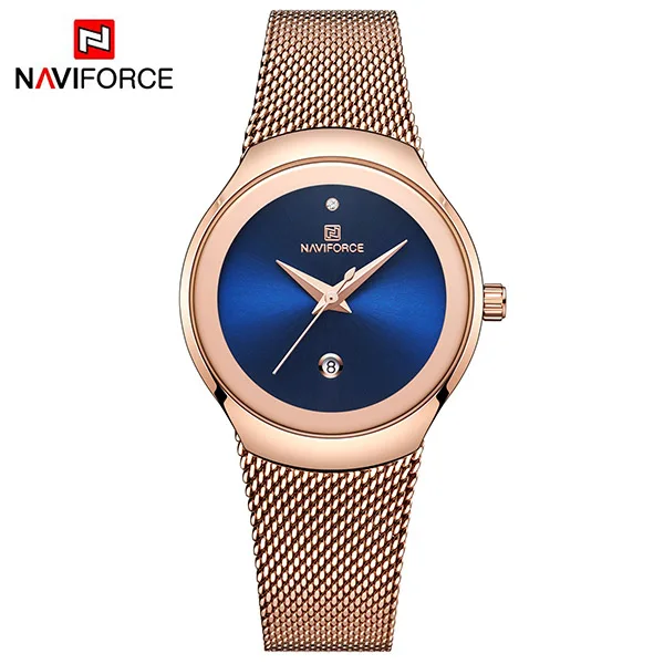 NAVIFORCE женские часы Топ люксовый бренд леди мода повседневное простой стальной сетчатый ремешок наручные часы подарок для девочек Relogio Feminino - Цвет: gold blue