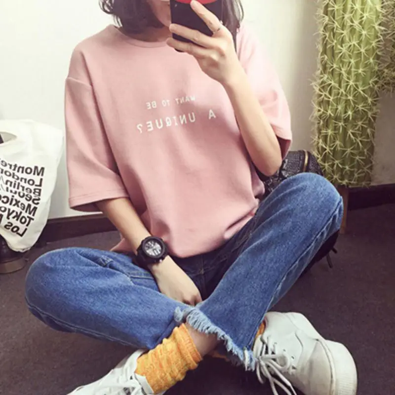 

Fashion Summer Letter T Shirt Korean Harajuku Print Short Sleeve T-shirts Women Casual Top Shirts Nn2