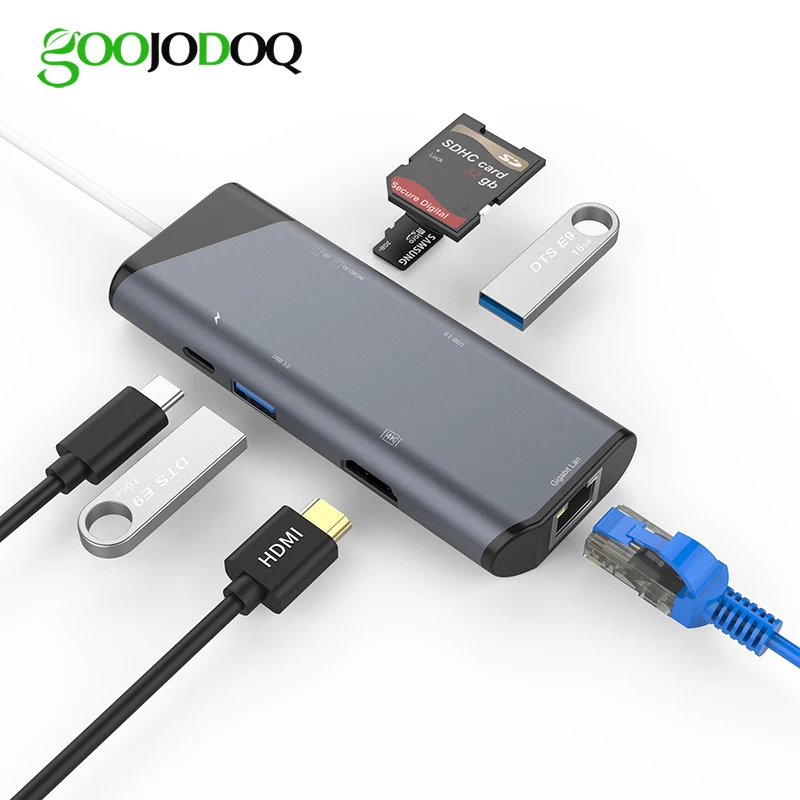 GOOJODOQ концентратор USB Type C HDMI Ethernet адаптер для ноутбука MacBook к Gigabit Ethernet/HDMI/SD TF