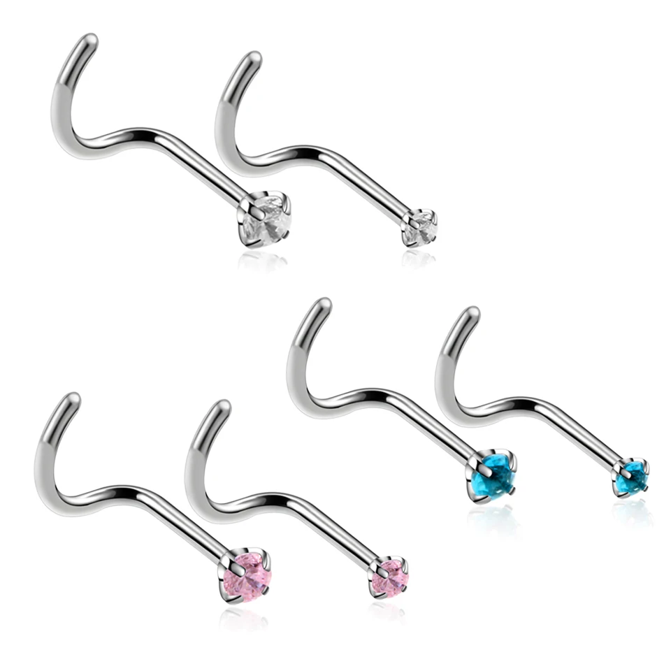20G 1pc Steel Nose Rings Nostril Curbic Zircon Piercing Nose Screw