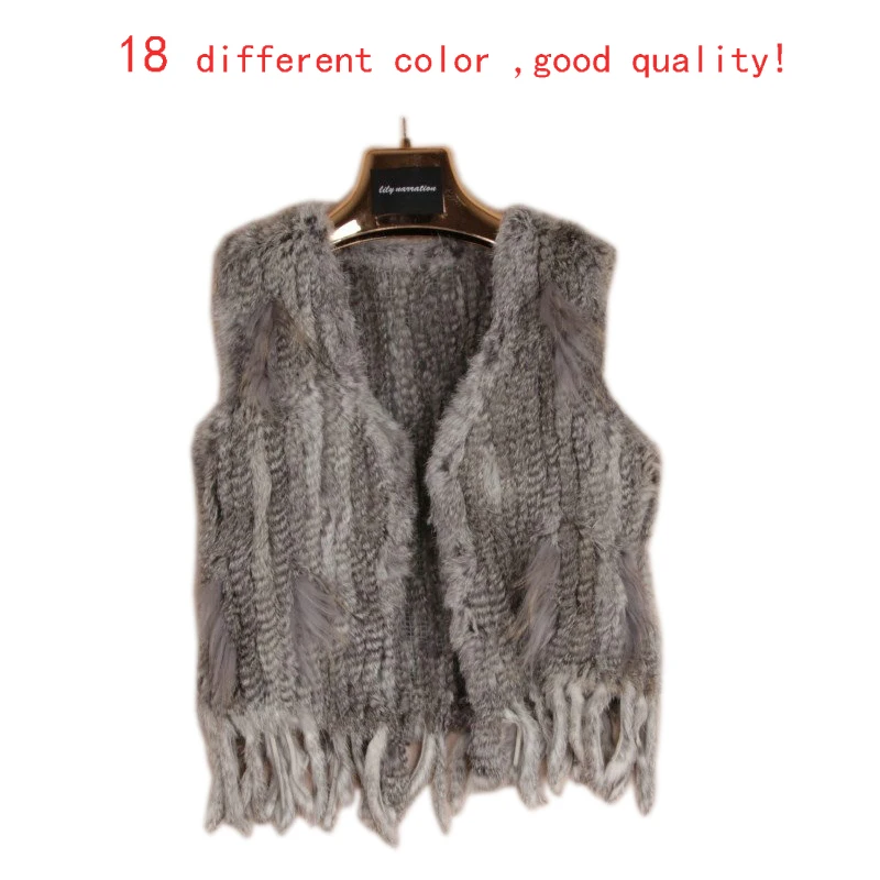 

Harppihop*Knit knitted handmade Rabbit fur vest gilet sleeveless garment waistcoat