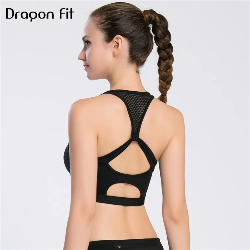 

Dragon Fit Black Mesh Patchwork Hollow Out Sports Vest Bra Women Breathable Quick Drying Yoga Bra Professiona Fitness Bra