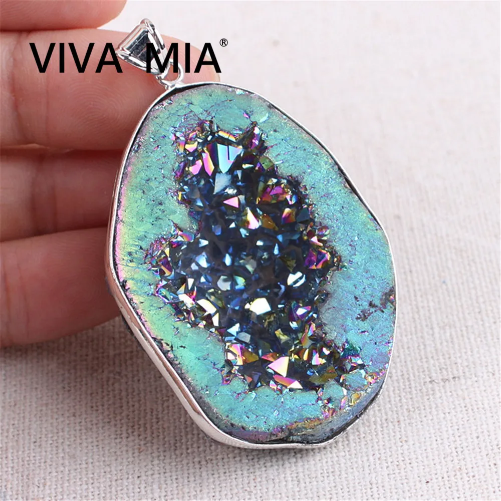 

Druzy Druza Agates Geode Pendant Necklace Silver Gold Druzy Quartz Stone Natural Gem Stone Pendant Plating Crystal Pendant