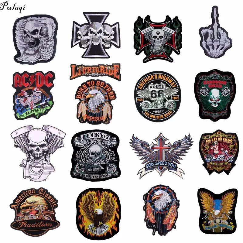 

Leather Embroidered Biker Patches For Jeans Men Jacket Clothing Snake Rose Gun Flower Punk ACDC Patch Stickers On Motorcycle F