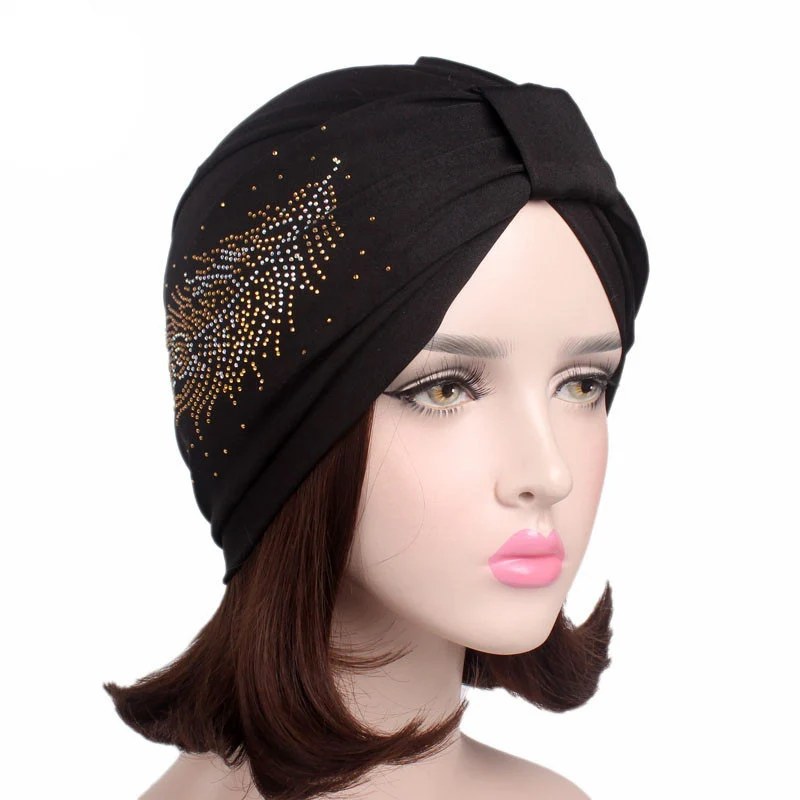 Banadanas Flower Embroidery Hair Loss Hats Turban feather diamante Soft ...