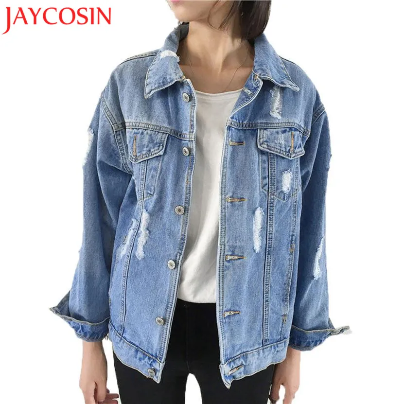 JAYCOSIN 2017 Повседневная Женская осенне зимняя джинсовая куртка винтажные свободные