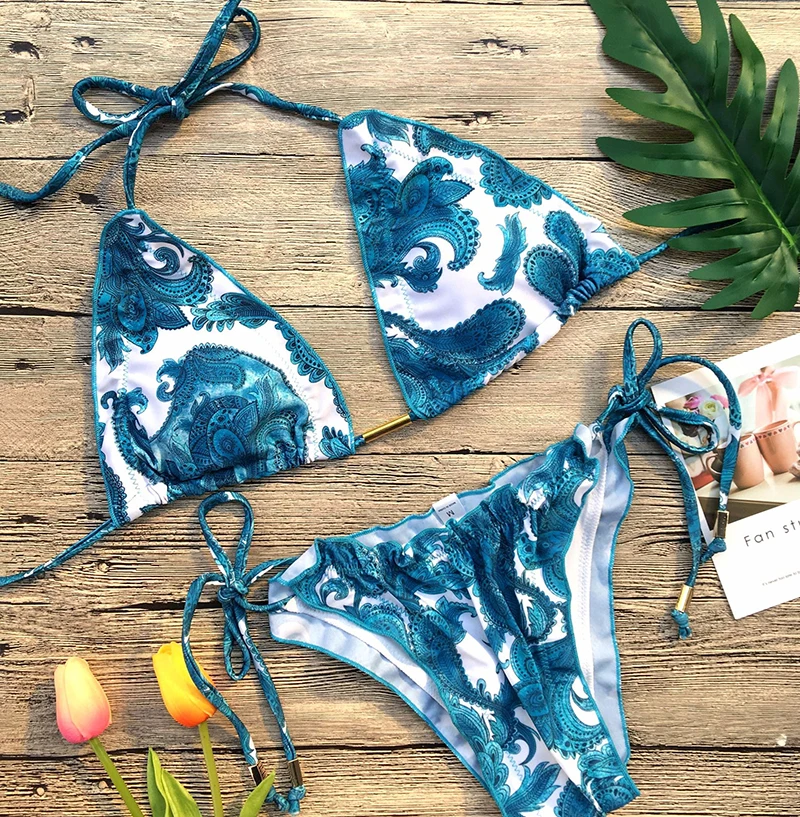 

Bikini Women Low Waist Sexy Swimsuit Brazilian Biquini Summer Swimwear Women new New Arrival Print Bandage Push Up