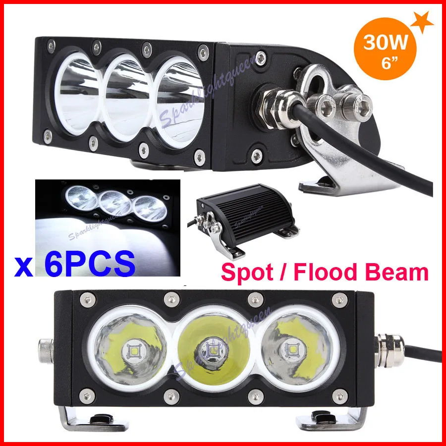 

6PCS 6" 30W CRE 3LED*10W Driving Work Light Bar Clear Lens White Offroad SUV ATV 4WD 4x4 Spot / Flood Beam 3000lm 9-32V IP67