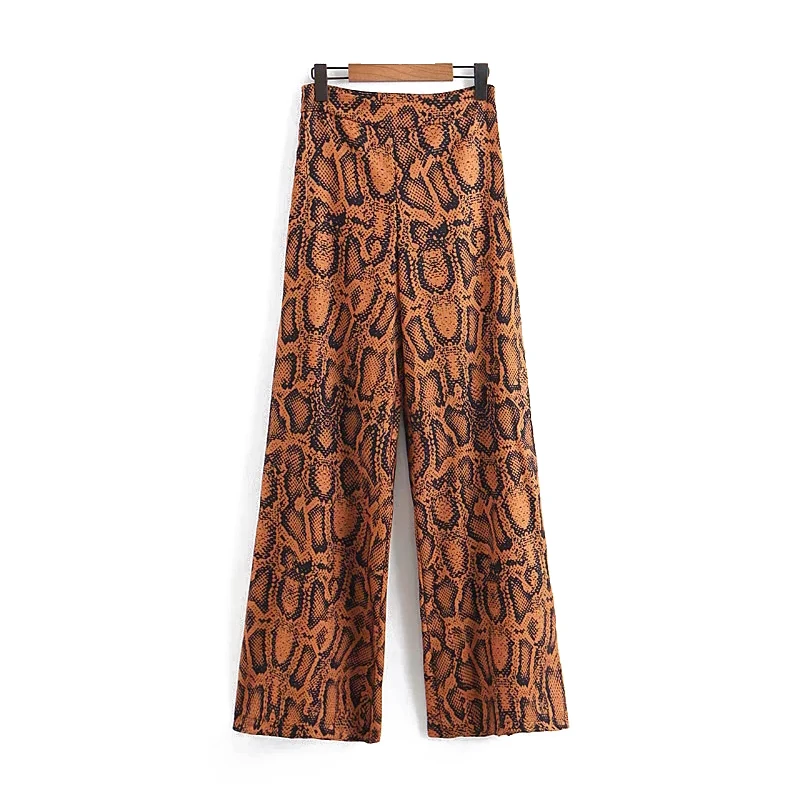 

Chic Snake Print Women Wide Leg Trousers 2019 Spring-Autumn Ladies Animal Printed Flat Pants Ladies High Waist pantalon femme