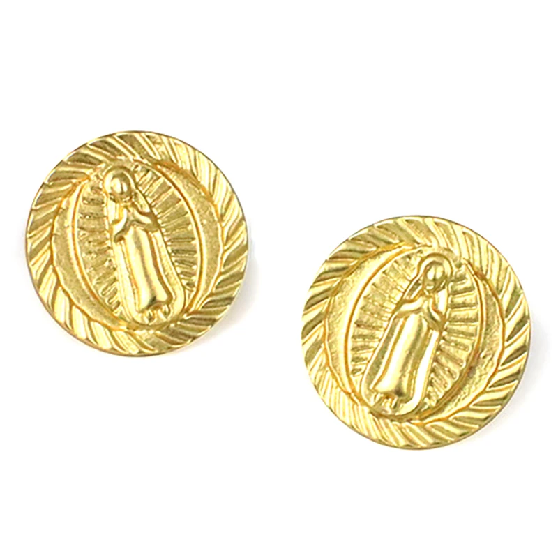 SRCOI Virgin Mary Gold Color Earrings Stud Trendy Jesus Catholic