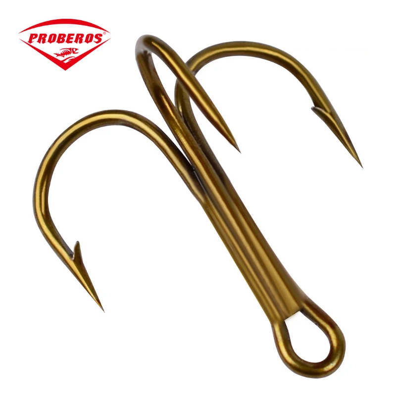 PRO BEROS 100pcs/pack Super Sharp Barbed Hook Treble Fishing Hooks 2/4/6/8/10/12/14# High Carbon Steel Tackle Fishhooks