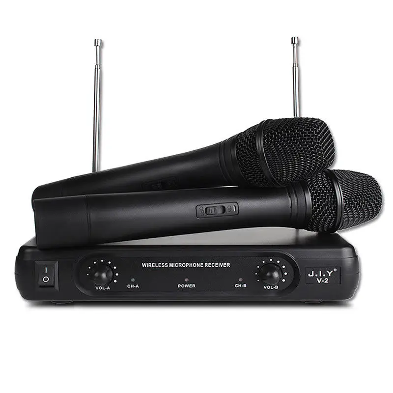 

VHF Dual Channels 2x Wireless Handdeld Microphone Mic Systems with Receiver for Karaoke Stage Performance KTV
