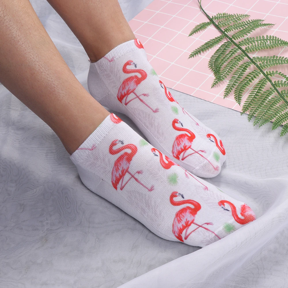 1 Pair 3D Flamingo Print Casual Sock Women Durable socks Cute Animal Low Cut Ankle Socks Cartoon