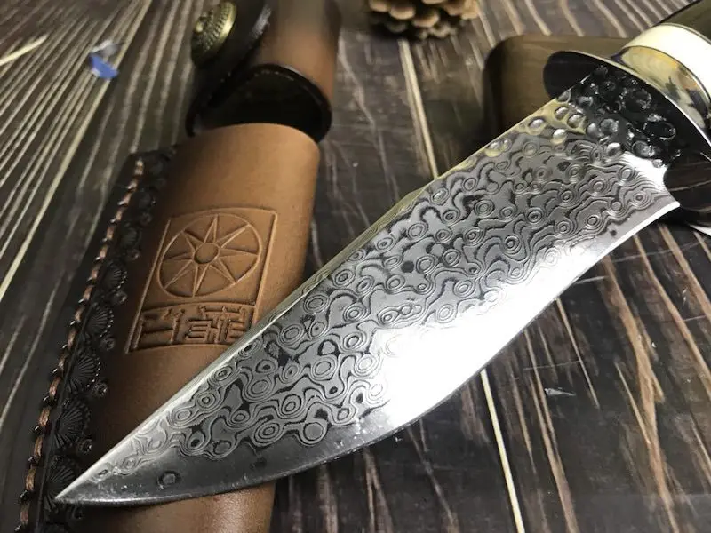 Ручной Кованый охотничий нож из дамасской стали, фиксированный нож с черной ручкой, дамасский стальной прямой нож