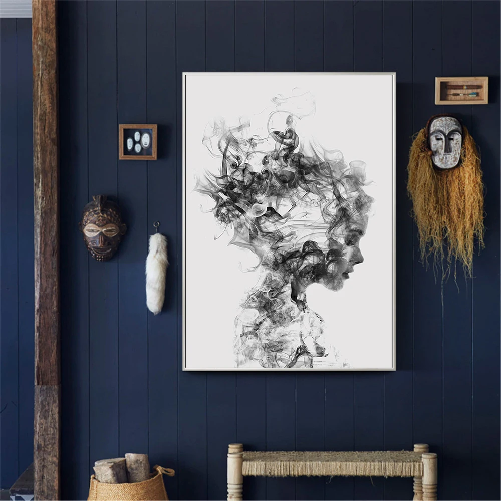 

Nordic Canvas Pictures Home Decor Abstract Poster Black White Woman Fog Painting Wall Artwork Print Hotel Modular Bedroom