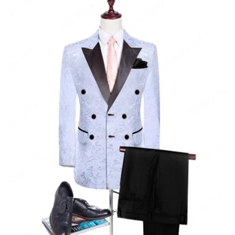18-1  118.00  White gray double breasted men's suit groom tuxedo formal wedding business suit tail sleeve (jacket + pants) custom made