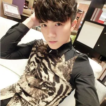 

Hot 2020 Autumn New Men's Clothing Leopard Print Small Stand Collar Long-sleeve Shirt Slim Shirt Male Singer Costumes Nightclub