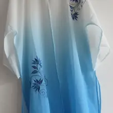 Унисекс градиентная вуаль синий и белый фарфор накидка цветок сливы Лотос Вышивка кунг-фу вуаль униформа для боевых единоборств Тай Чи костюмы