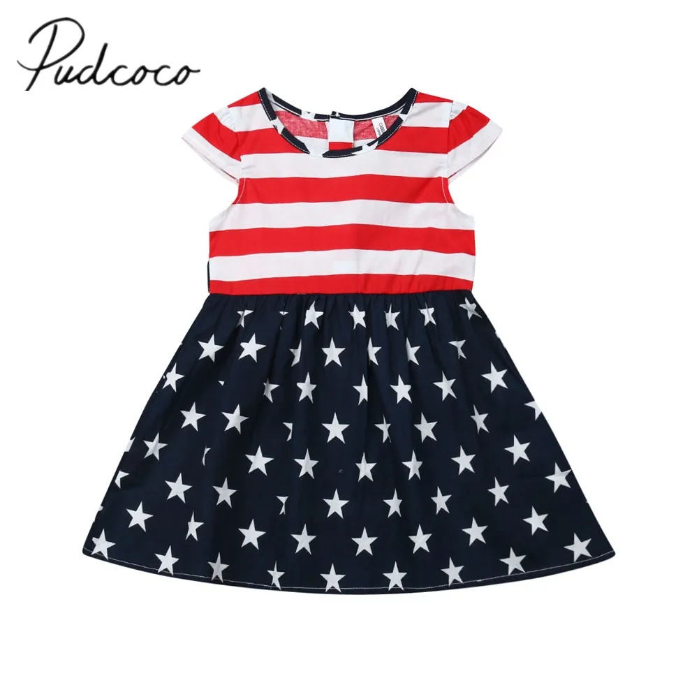 2019 Baby Summer Clothing 4th Of July Kid Infant Girl Dress Party US National flag Dresses A-Line Outfit 2-7Y Clothes | Детская одежда