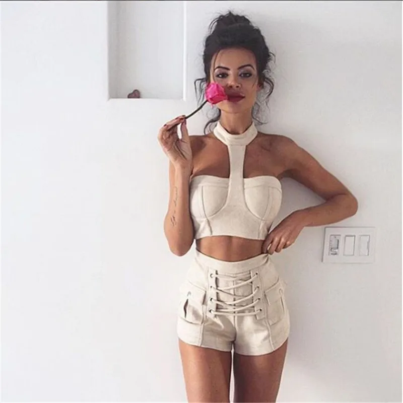 

2017 Autumn Winter New Suede Leather Short feminino Vintage String High Waist Women Shorts Pocket Girls Jeans Beige Green Black