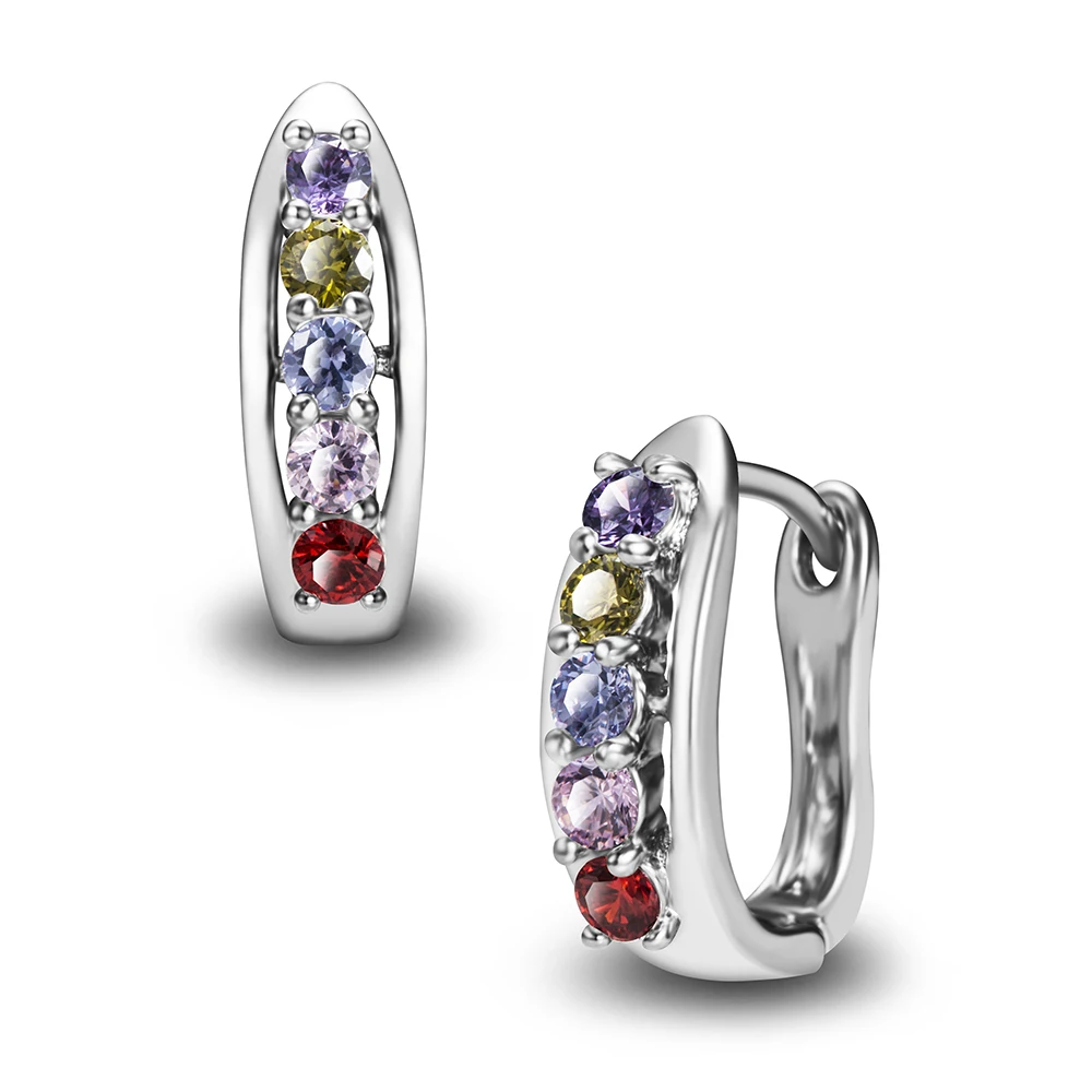 Серьги кольца женские посеребренные с фианитами и кристаллами|earring charms|multicolor
