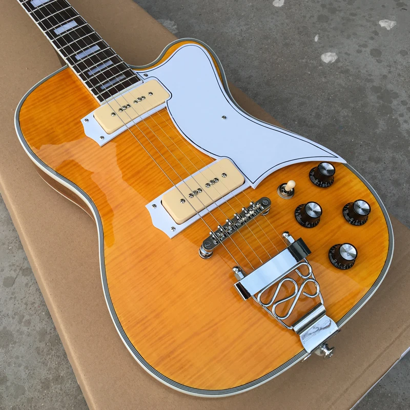 

Semi Hollow Body Jazz Electric Guitar, 19 Tone Position, Maple Body, Rosewood fretboard, Front and back with Flame maple top