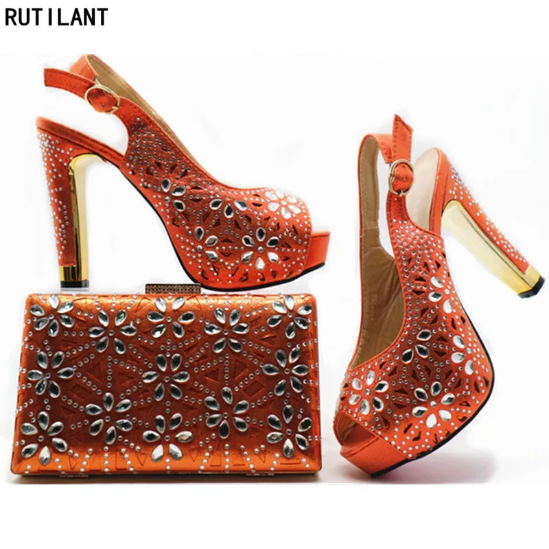 

New Arrival Italian Shoes and Bags To Match Shoes with Bag Set Decorated with Rhinestone Shoes and Bag Set for Party In Women