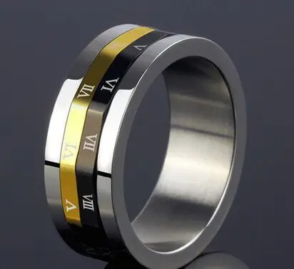 

New Arrival Titanium Steel Couple Spinner Roman Numeral Rings Stainless Steel Rotating Ring 3 Colors Calendar Spinner Ring Men
