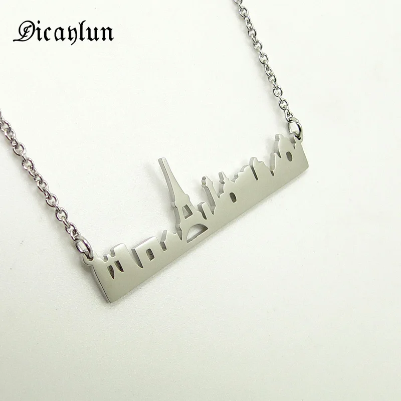 

DICAYLUN Stainless Steel Landscape Necklace Paris Skyline Eiffel Tower Fashion Pendant Cityscape Chain Jewerly Minimalist Gifts