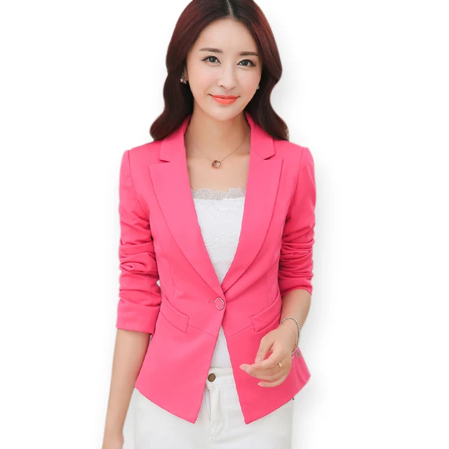 Candy Color Black Pink Single Button Blazer Women Autumn