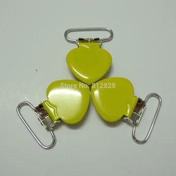 

25pcs 1'' 25mm #MD3 Lemon Yellow Color Enamel Heart Pacifier Clips