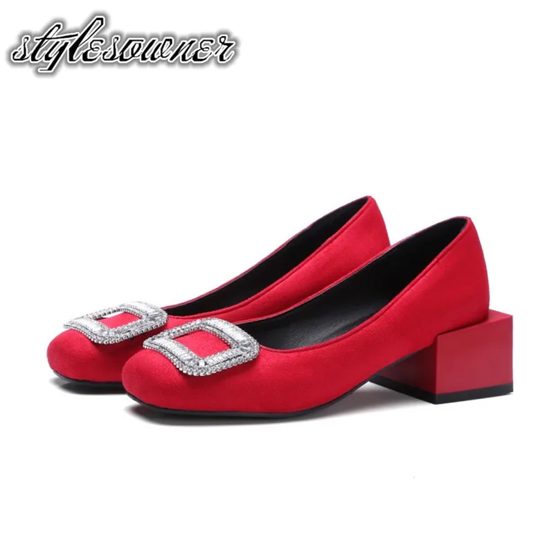 

Stylesowner High Quality Fashion Casual Pumps Thick Heel 5cm Concise with Square Buckle Single Shoes Square Toe Slip-on Shoes