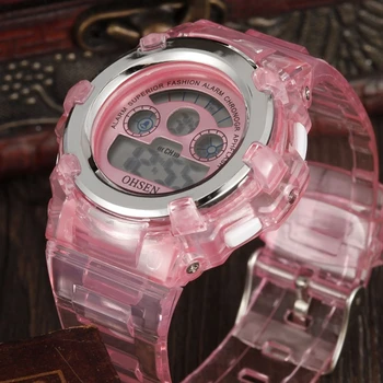

OHSEN brand sports LCD watches wristwatch children girls digital display dive silicone band pink cute fashion digital watches