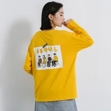 Женская футболка Harajuku, топы с принтом сзади, футболки с длинными рукавами, женская рубашка Camisa Feminina, свободные удобные топы