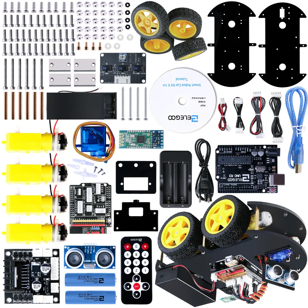 Comprar Elegoo Arduino Robot coche Kit regalo de Navidad UNO proyecto Smart V 3,0 con UNO R3, módulo de seguimiento de línea