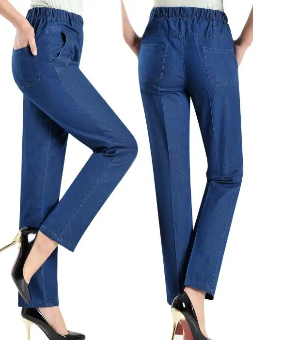 Для женщин новые джинсы плюс Размеры L-5XL эластичный пояс свободные Повседневное пят Штаны джинсы