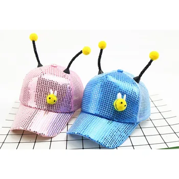 

cartoon Little Bee Sequins Boys girls Breathable Net hat summer new children's hat baseball caps baby sun hat kids Snapback