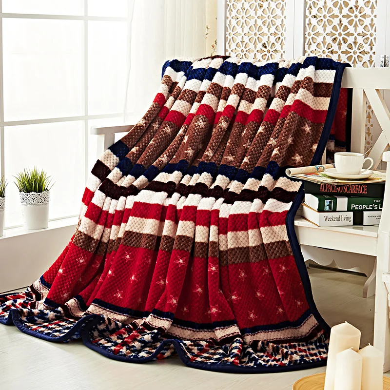 

Fashionable Striped Stars Pattern Bedspread Blanket Soft Flannel Blanket To On For The Sofa/Bed/Car Portable Plaids 180x200cm