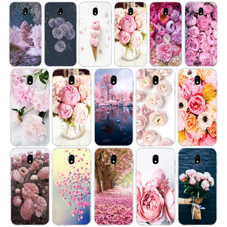 

254SD Pink Peonies Style Soft Silicone Tpu Cover phone Case for Samsung j3 j5 j7 2015 16 17 j2 j4 prime j6 Plus 2018