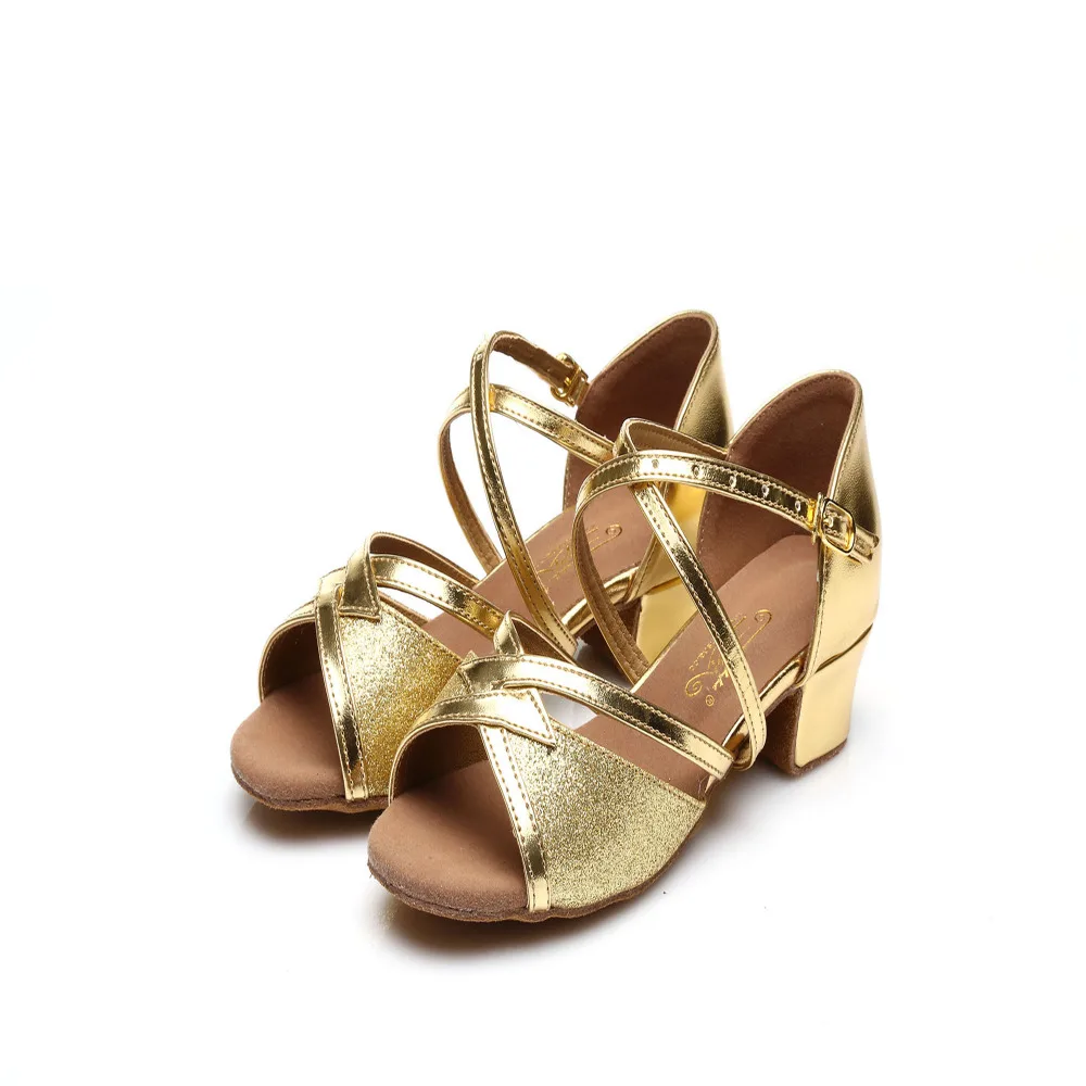 

New latin girls dance shoes sequins girls Practise dance shoes Low upper shoe heel high 3cm/4cm reference China's size