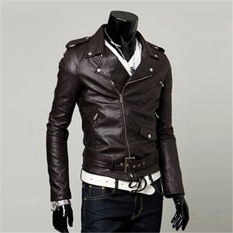 Мотоциклетная куртка кожаная на молнии для мужчин погоны куртке 2018|mens motorcycle leather