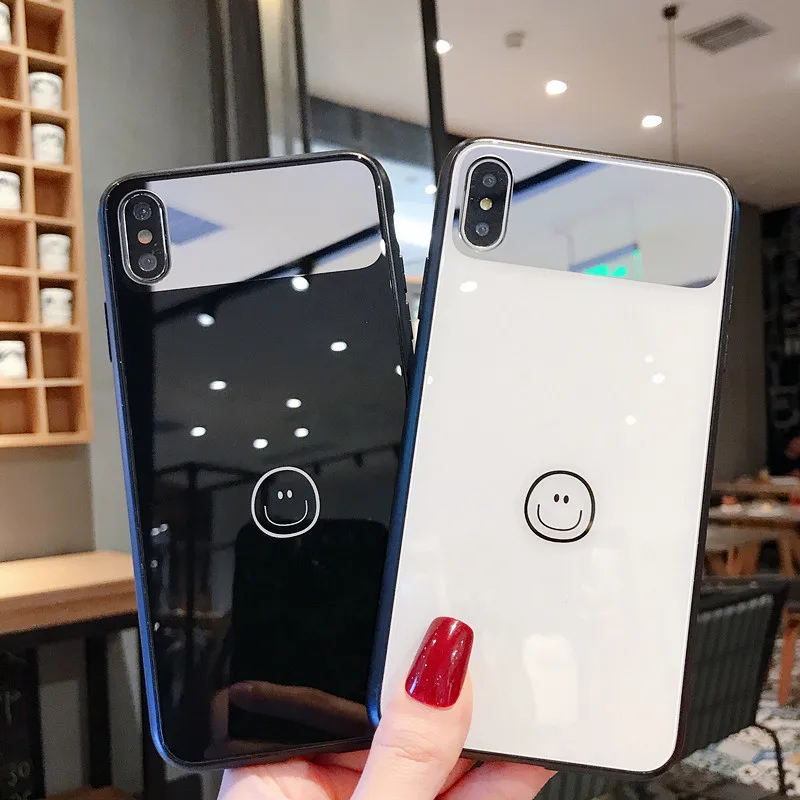 Зеркало лицо супер милый смайлик белый черный чехол для телефона Apple iphone 6 6s 7 8 Plus X