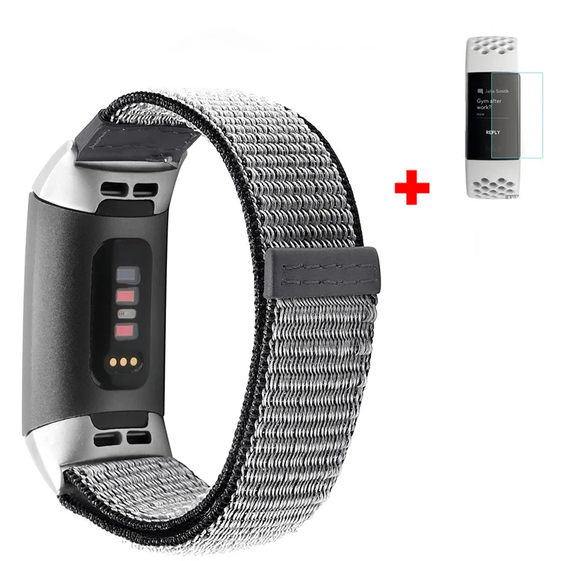 Black 2 в 1 COMLYO модный нейлоновый браслет ремешок для часов Ремешок для Fitbit Charge 3 Band Браслет для Fitbit Charge 3 защитная пленка - Цвет: Black