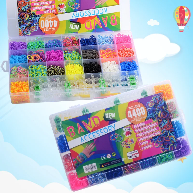 

4400 pieces Rainbow Rubber Bands Weaving set DIY Toys Loom Craft Kid Bracelet braid Silicone Elastic Weave Bands Gifts for Girls