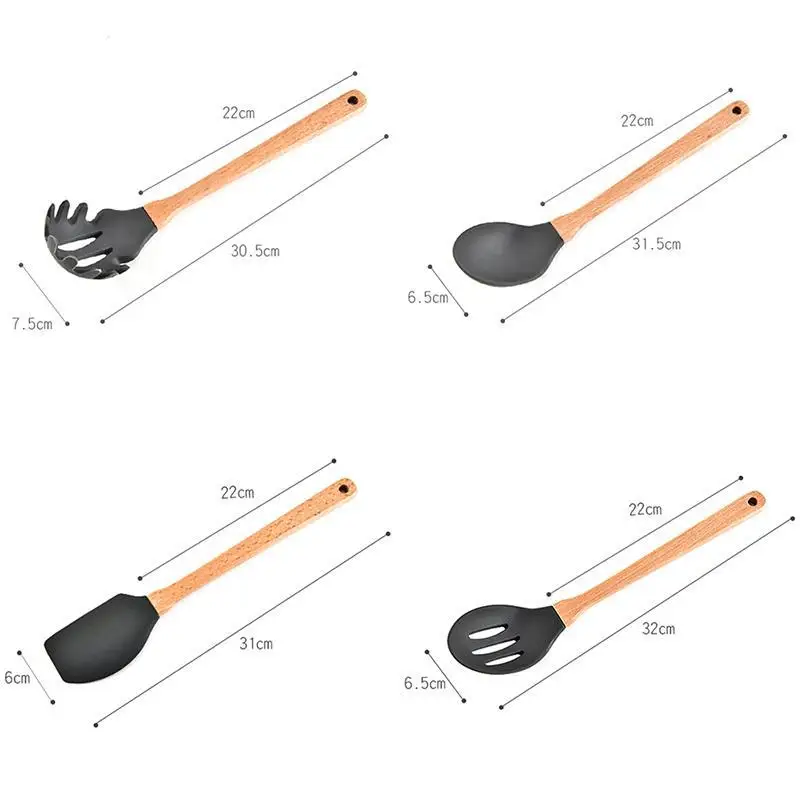 Waasoscon 8 unids/set herramientas de la cocina utensilios de cocina de madera de la manija de silicona no-stick cocina cuchara pala Tong conjunto de utensilios de cocina