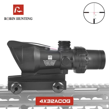 

Robin Hunting 4x32 Acog Real Fiber Optics Hunting Rifle Airsoft Red Dot Illuminated Glass Etched Reticle Tactical Optical Sight